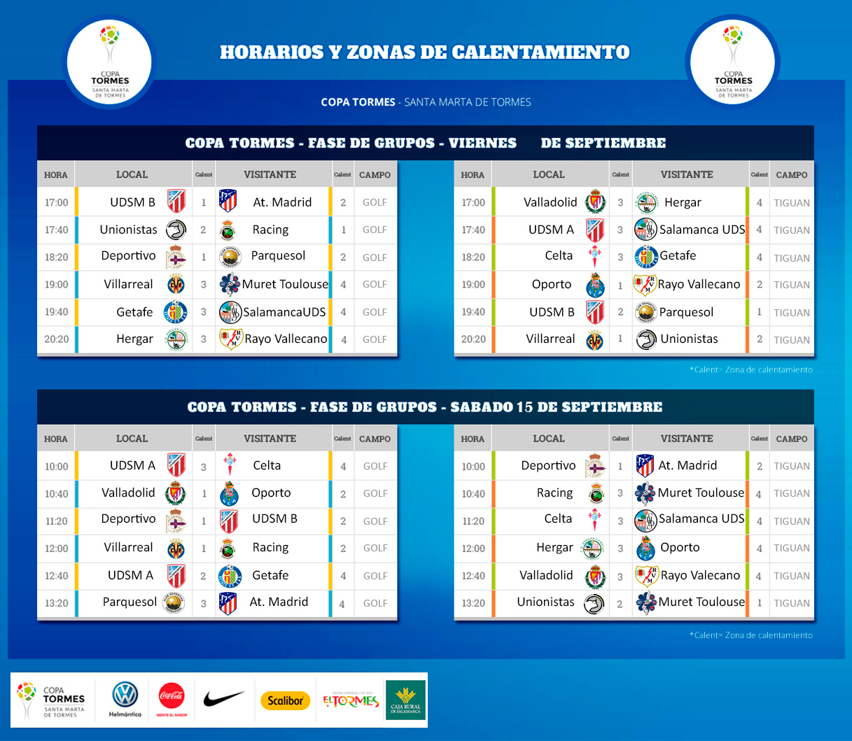 Horarios, cruces y enfrentamientos fase de grupos - Copa Tormes 2018